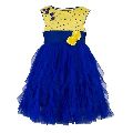 Yellow and Blue Printed waterfall Girls Party Dress