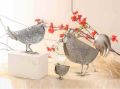 Silver Color Metal Hen Cocks Decorative Figurine