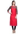 Laabha Women Crepe Red and Solid Red Printed Paneled Kurti
