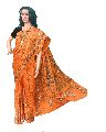 Orange Kantha Stitch Art Silk Saree