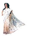 White Kantha Stitch Art Silk Saree