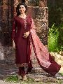 Maroon Embroidered Straight Suit