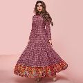 Georgette Polyester Rayon Silk etc Multicolor Checked long printed kurti