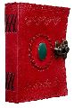 Handmade green stone embossed red leather diary