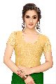 Jelite&reg; Premium Women's Stretchable Readymade Golden Shimmer Half-Net Sleeve Saree Blouse