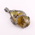 925 Sterling Silver Yellow Amber Pendant