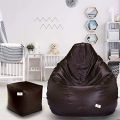 Brown Beans Filled Bean Bag with Footstool