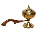 Golden Gold wooden handle brass incense burner