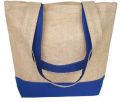 Blue and Natural Shoulder Shopping Jute Tote Bag