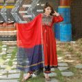 Rayon 3pc Red suit with pant and Bhagalpuri Dupatta