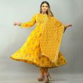 Yellow Floral Anarkali with Pant and Dupatta