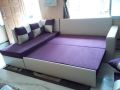 Foam L Shaped Polished wooden sofa cum bed