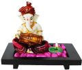 Dhol Playing Ganesha Idol With Wooden Tray