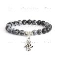 Natural Snowflake Obsidian Stone Bracelet with Healing Charm