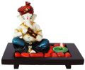 Seated Manjira Playing Ganesha Idol With Wooden Tray
