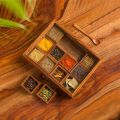 Rectangular Brown Handicrafts Goods 12 compartment wooden spice box