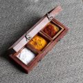 Rectangular Brown Handicrafts Goods 3 compartment wooden spice box