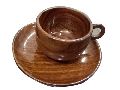 Brown wooden cup saucer set