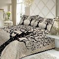 BLACK DRY TREE PRINT COTTON DOUBLE BED SHEET WITH 2 PILLOW COVERS