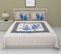 BLUE DANDIYA PRINT COTTON DOUBLE BED SHEET WITH 2 PILLOW COVERS