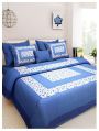 Jaipuri blue Flower Print Cotton 2 Pillow Covers Double Bed Sheet