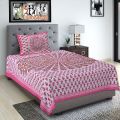 PINK PRINTED PRINT COTTON SINGLE BED SHEET WITH 1 PILLOW COVER