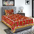 YELLOW PRINTED COTTON SINGLE BED SHEET WITH 1 PILLOW COVER