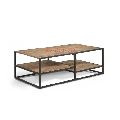 Wooden Top and Powder Coated Iron Rectangular Brown Grey Plain Polished designer iron wooden coffee table