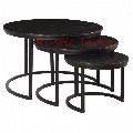 Wooden Top and Powder Coated Iron Plain Polished black iron wooden coffee table set