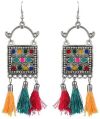 Indian Boho Tribal Oxidized Silver Afghani Vintage Retro Thread Tassel Dangle Earrings Jewelry