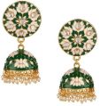 Indian Bollywood 14K Gold Plated Traditional Wedding Green Jhumka Jhumki Earrings Jewelry Set