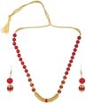 Indian Bollywood Antique Boho Faux Pearl Beaded Wedding Strand Necklace Earrings Jewelry Set