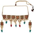 gold plated kundan ruby wedding choker necklace set