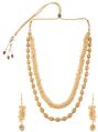 Indian Bollywood Gold Plated Faux Pearl Beads Strand Statement Necklace Earrings Bridal Jewelry Set