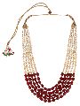 multi layered faux ruby pearl beads bridal wedding necklace