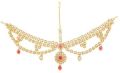 Gold Pink Kundan vintage mang tikka crystal pearl head chain bridal wedding jewelry