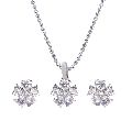 Indian Crystal Silver Tone Cubic Zirconia Pendant Chain Necklace Earrings Jewelry Set for Women