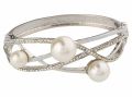 Indian fashion Silver Tone Stainless Steel Pearl Hinged Open Cuff Bracelet Bangle for Women
