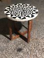 Bone Inlay Round Side Table with Wooden Legs