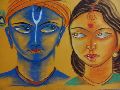 Handmade Radha Krishna Dry Pastel Painting