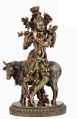 Copper Krishna with Cow Statue