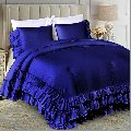 Cotton Polyester Blue Plain Dyed ruffled pattern comforter set