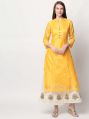 RIYAZ GANGJI LIBAS Womens Chanderi Printed Regular Kurti Yellow