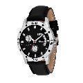 Black&amp;nbsp;Round Dial Leather Strap Analog Watch For Men  -  M95