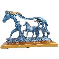 Golden Blue Galloping Horse Statue