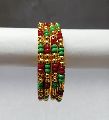 Red, Gold and Green Beads Oxidised Gold Plating Bangles