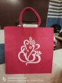 Printed Jamia Rectangular Red handled jute ladies handbags