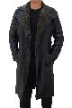 Pure Leather Black Full Sleeves mens leather shearling fur coat