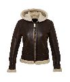 Womens Leather Shearling Hooded Jacket