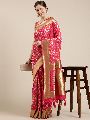 MT201 Pink and Gold Satin Paisley Zari Banarasi Saree